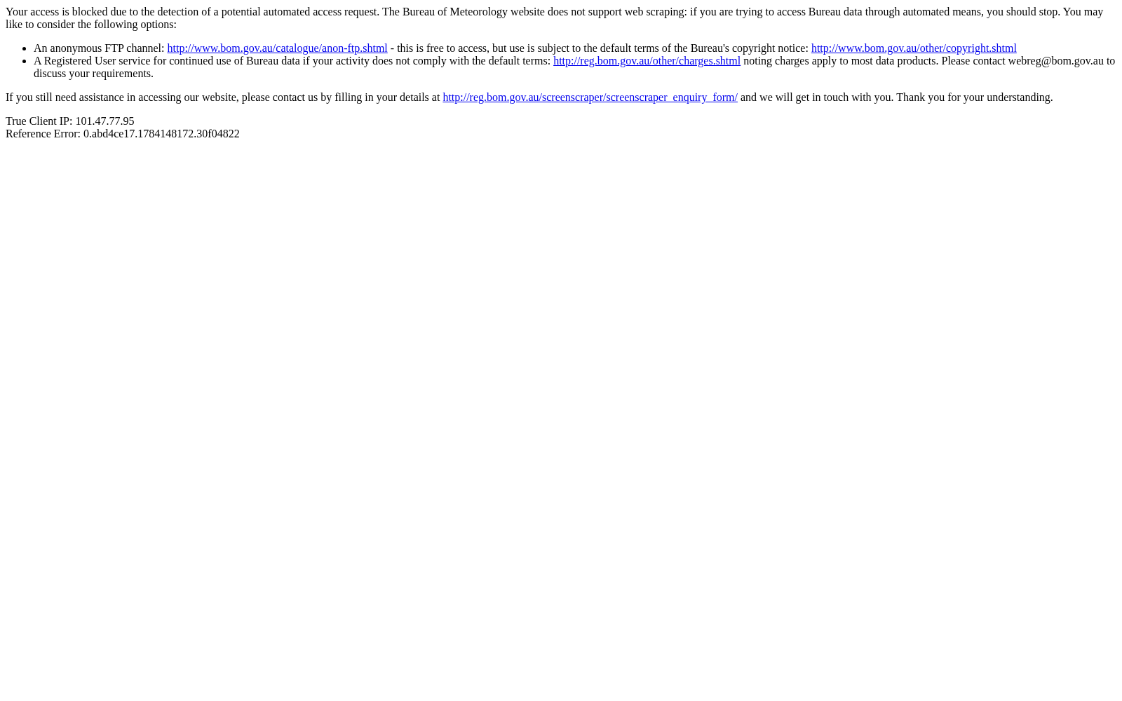 Australian Bureau of Meteorology data catalogue 数据集图片