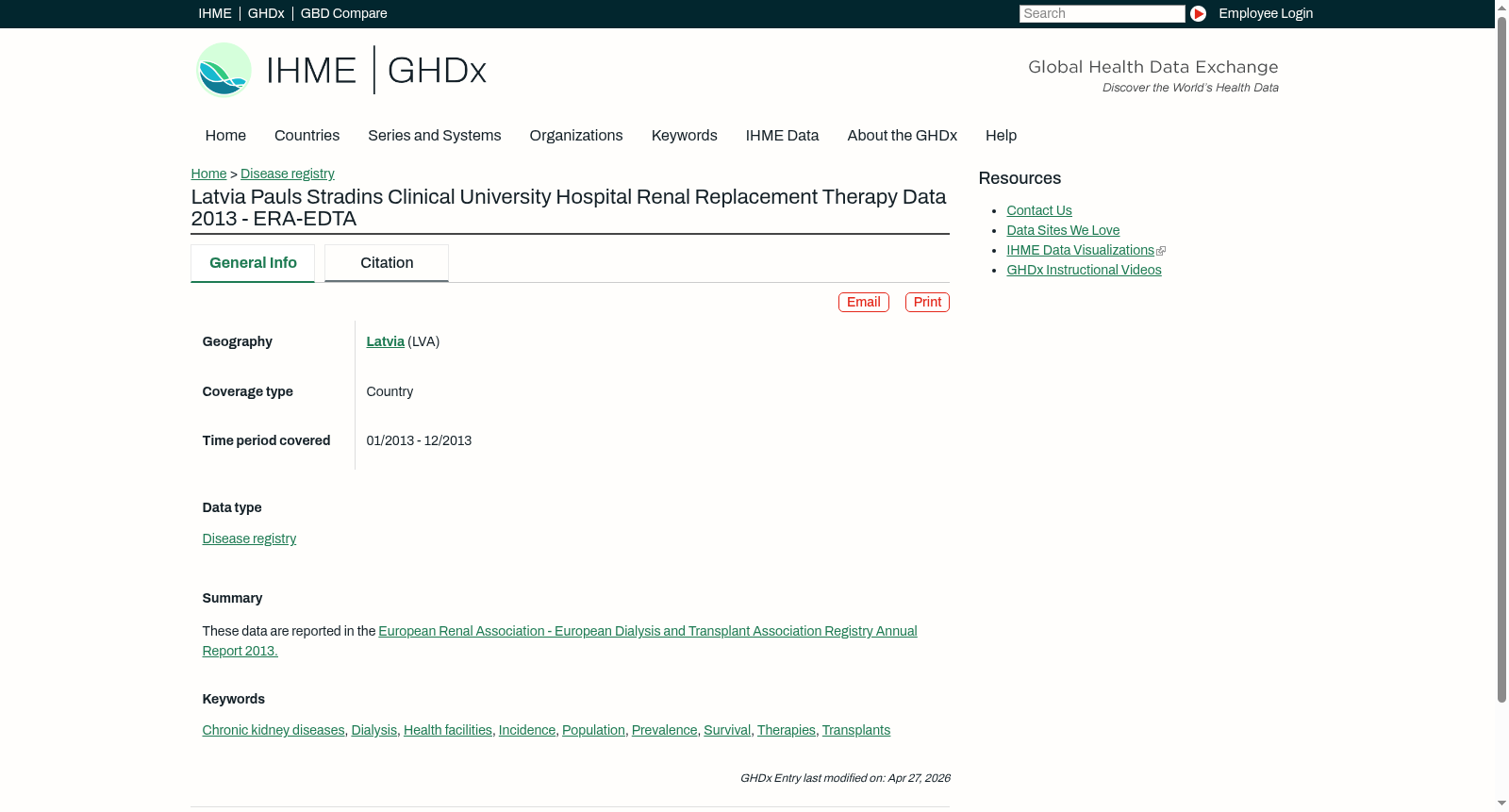 Latvia Pauls Stradins Clinical University Hospital Renal Replacement Therapy Data 2013 - ERA-EDTA 数据集图片