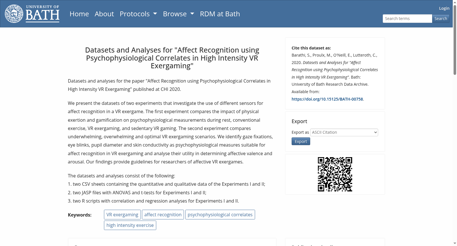 Datasets and Analyses for "Affect Recognition using Psychophysiological Correlates in High Intensity VR Exergaming" 数据集图片