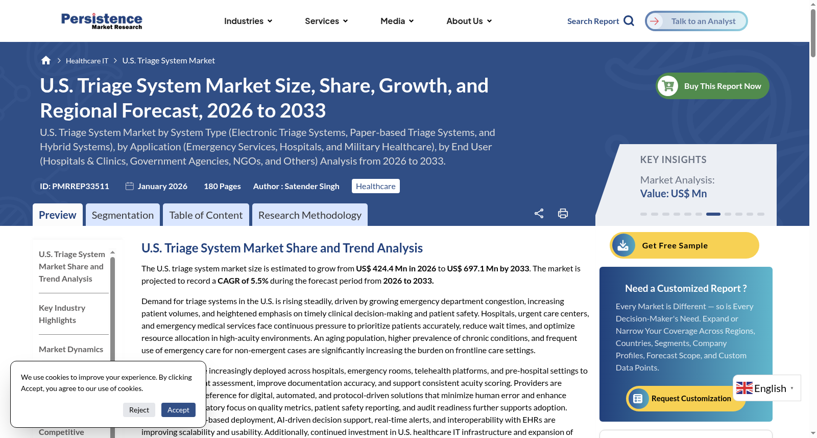 U.S. Triage System Market - Persistence Market Research 数据集图片
