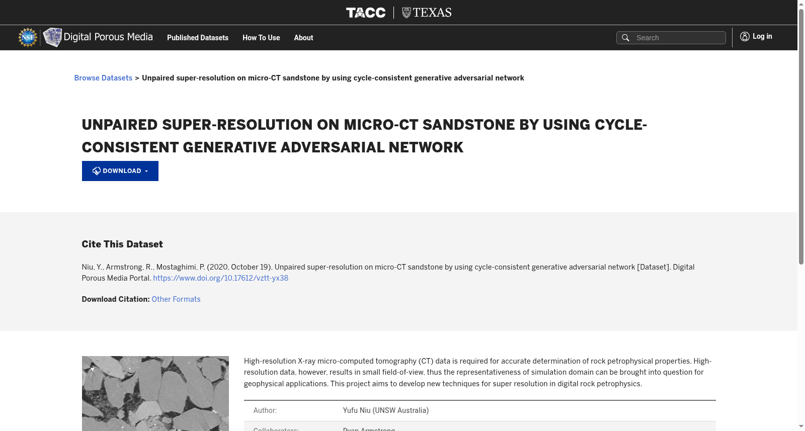 Unpaired super-resolution on micro-CT sandstone by using cycle-consistent generative adversarial network 数据集图片