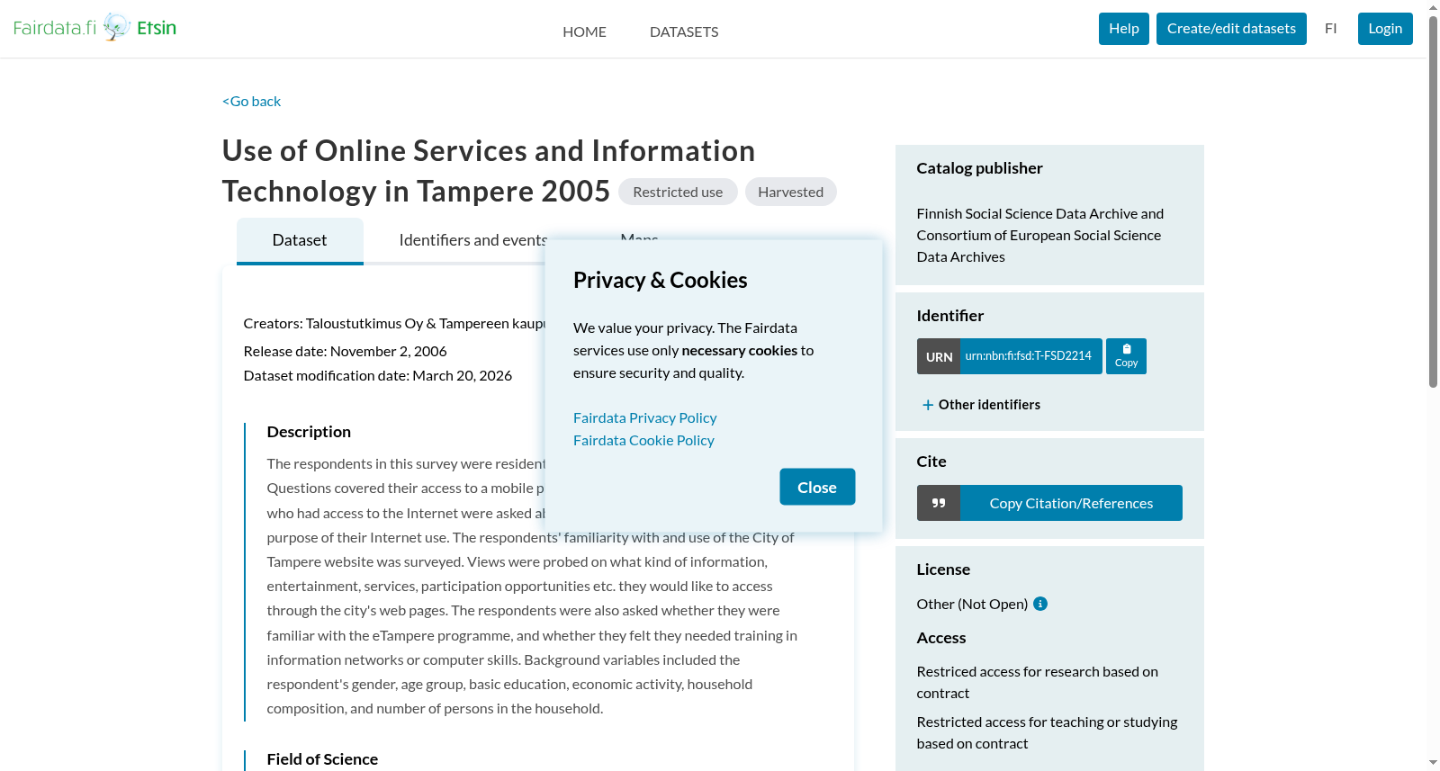 Use of Online Services and Information Technology in Tampere 2005 数据集图片