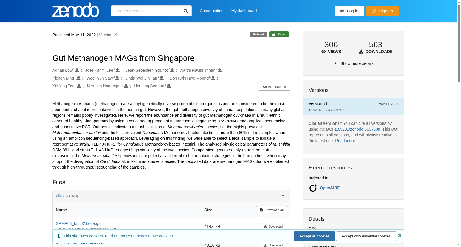 Gut Methanogen MAGs from Singapore 数据集图片