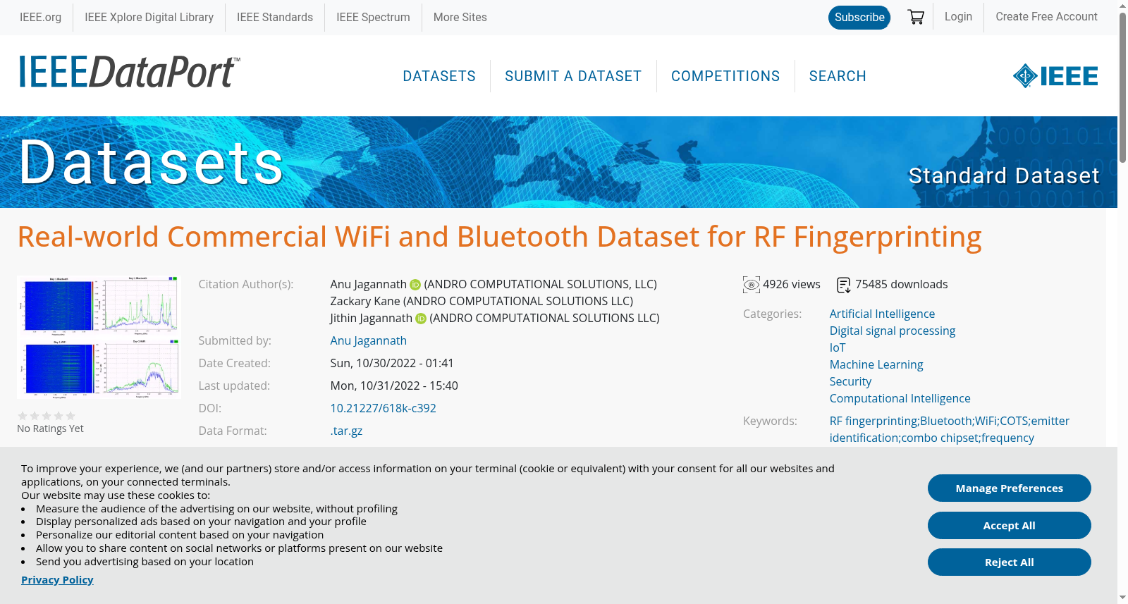 Real-world Commercial WiFi and Bluetooth Dataset for RF Fingerprinting 数据集图片