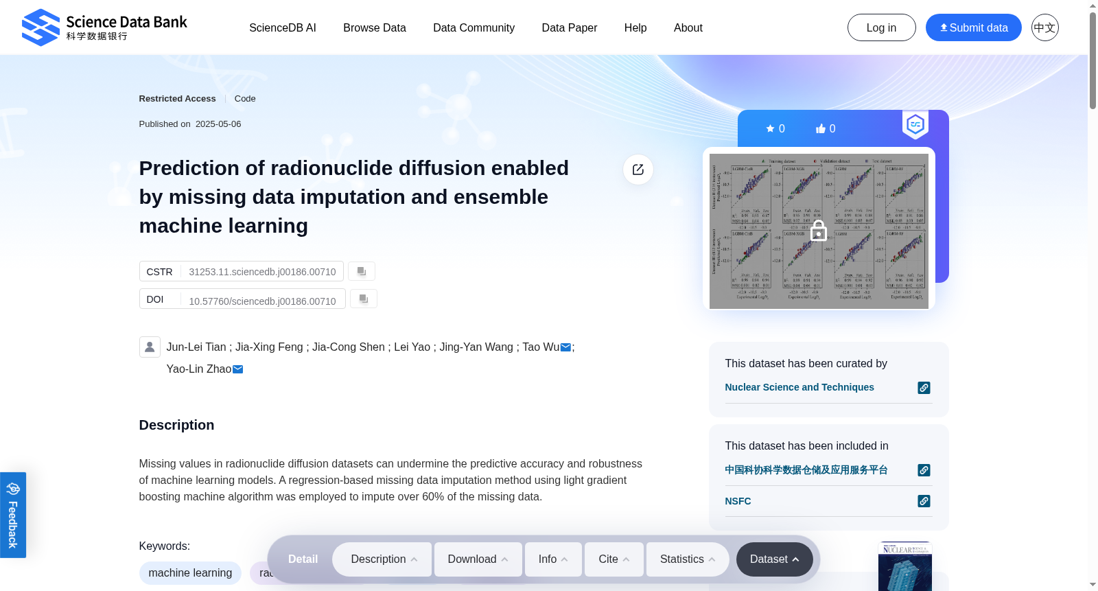 Prediction of radionuclide diffusion enabled by missing data imputation and ensemble machine learning 数据集图片