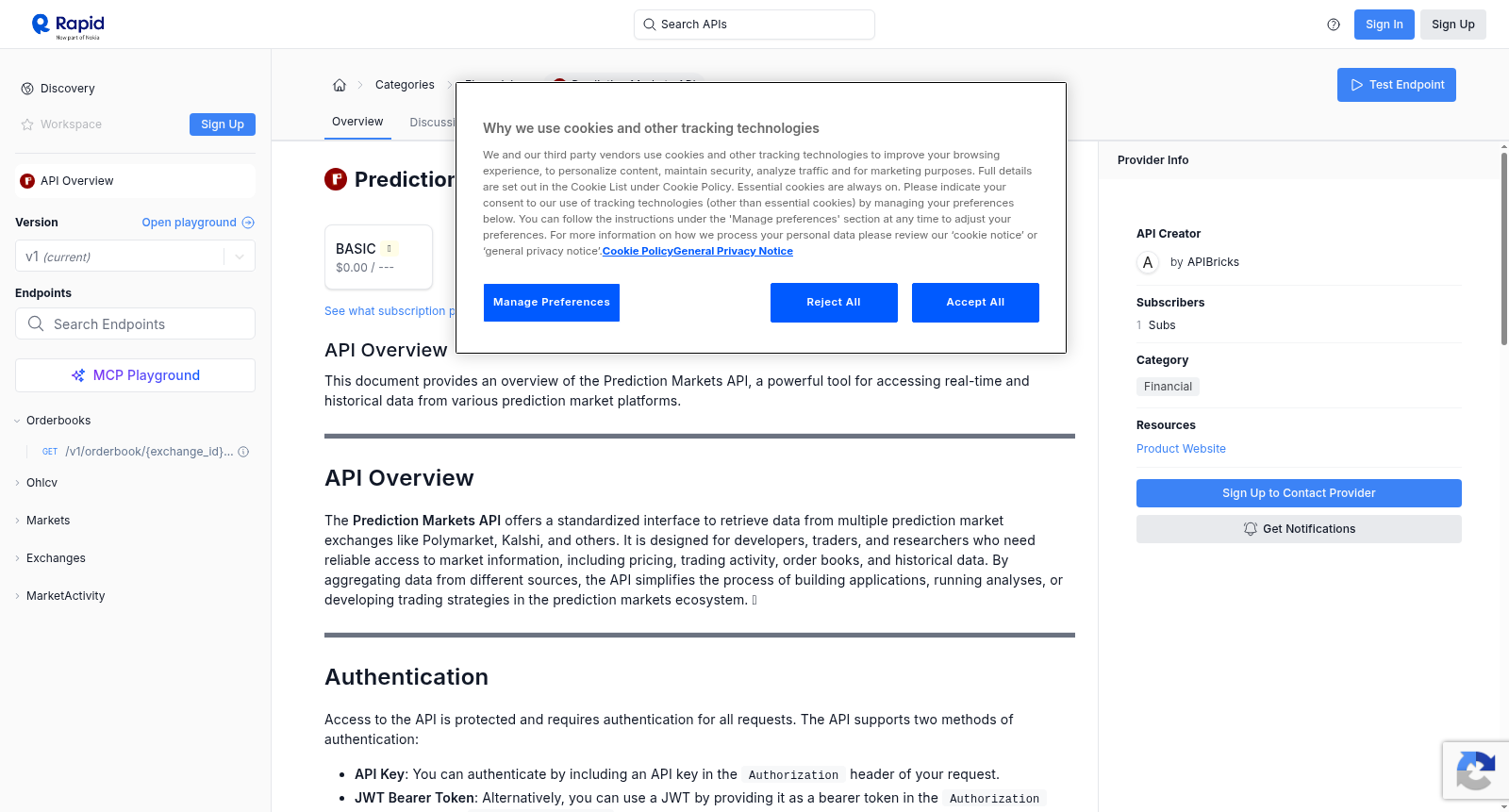 Prediction Markets API 数据集图片