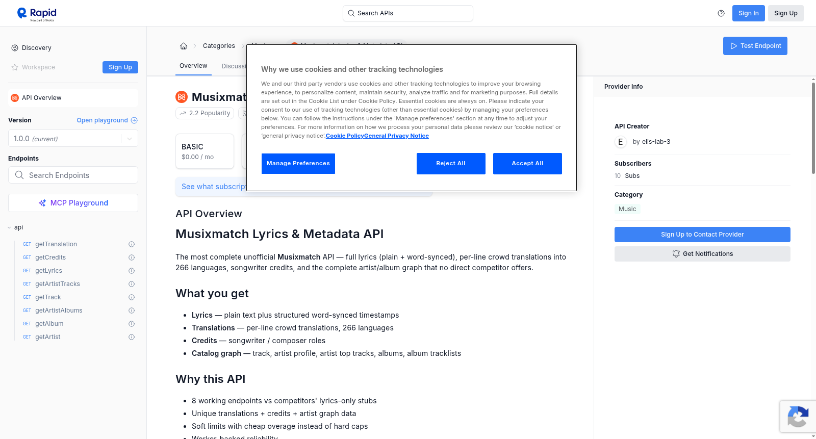 Musixmatch Lyrics & Metadata API 数据集图片