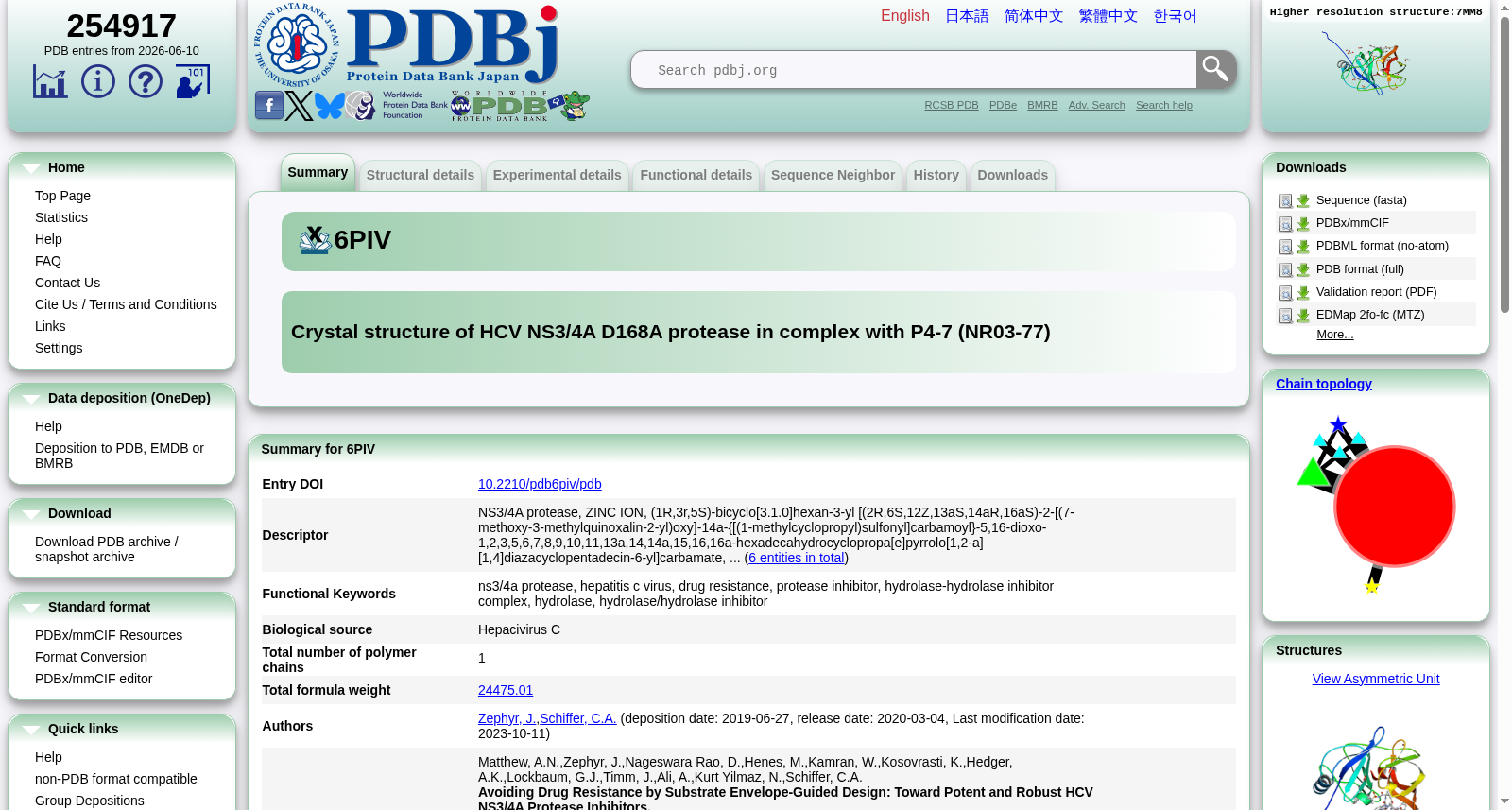 Crystal structure of HCV NS3/4A D168A protease in complex with P4-7 (NR03-77) 数据集图片