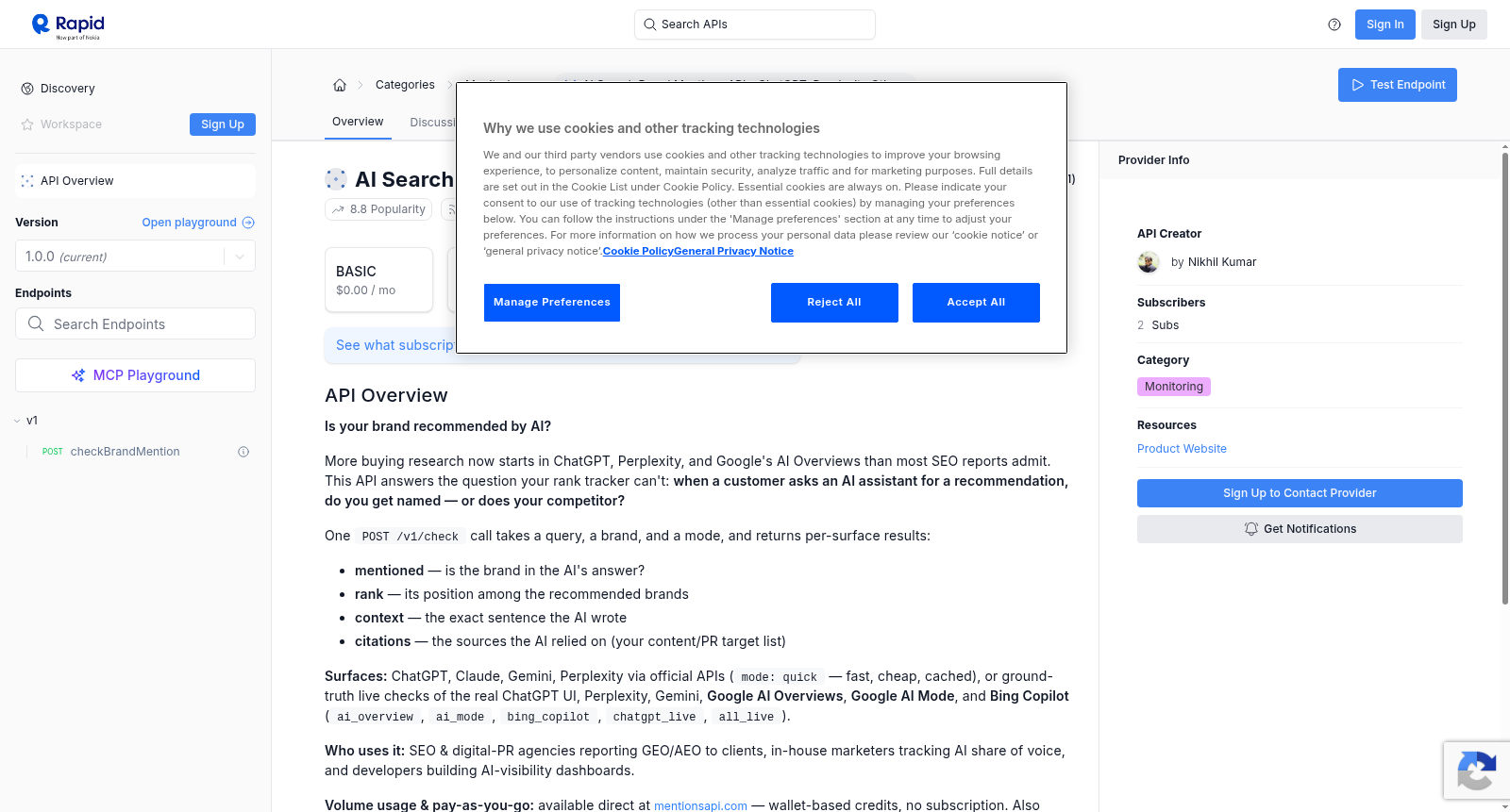 AI Search Brand Mentions API - ChatGPT, Perplexity Others 数据集图片