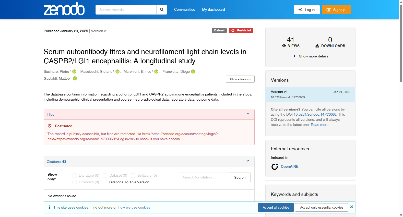 Serum autoantibody titres and neurofilament light chain levels in CASPR2/LGI1 encephalitis