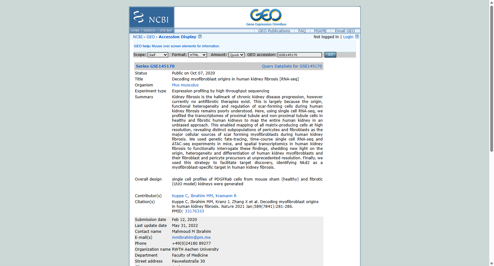 GSE145170 Human Kidney Fibrosis Single-Cell Dataset