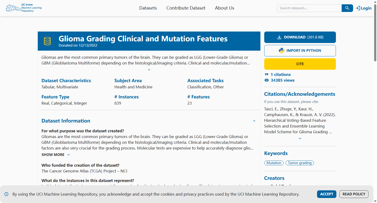 Glioma Grading Clinical and Mutation Features
