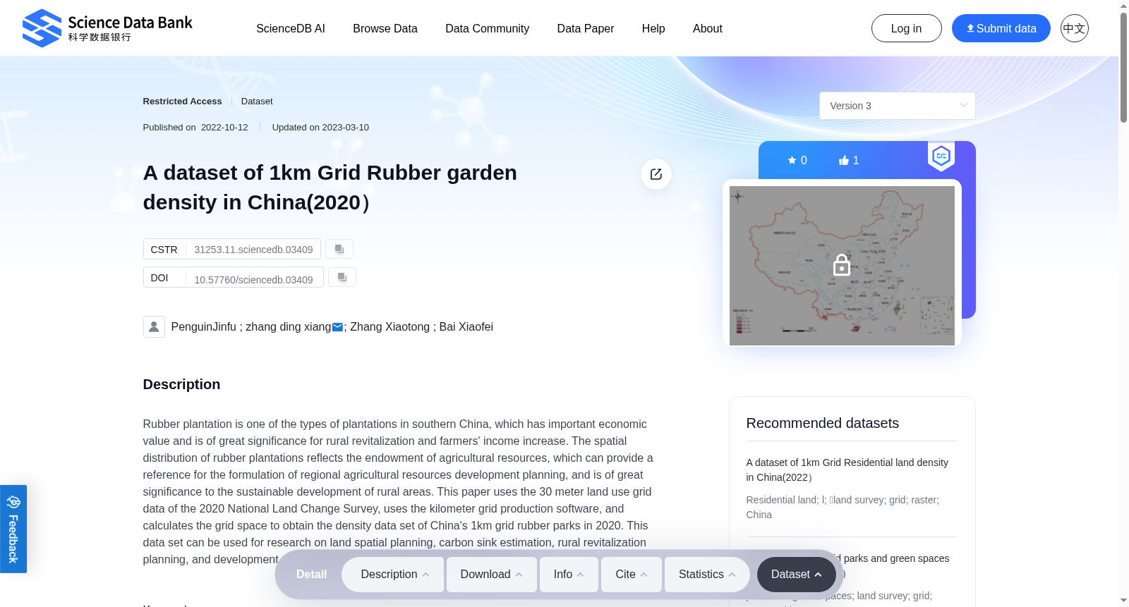 A dataset of 1km Grid Rubber garden density in China(2020) 数据集图片