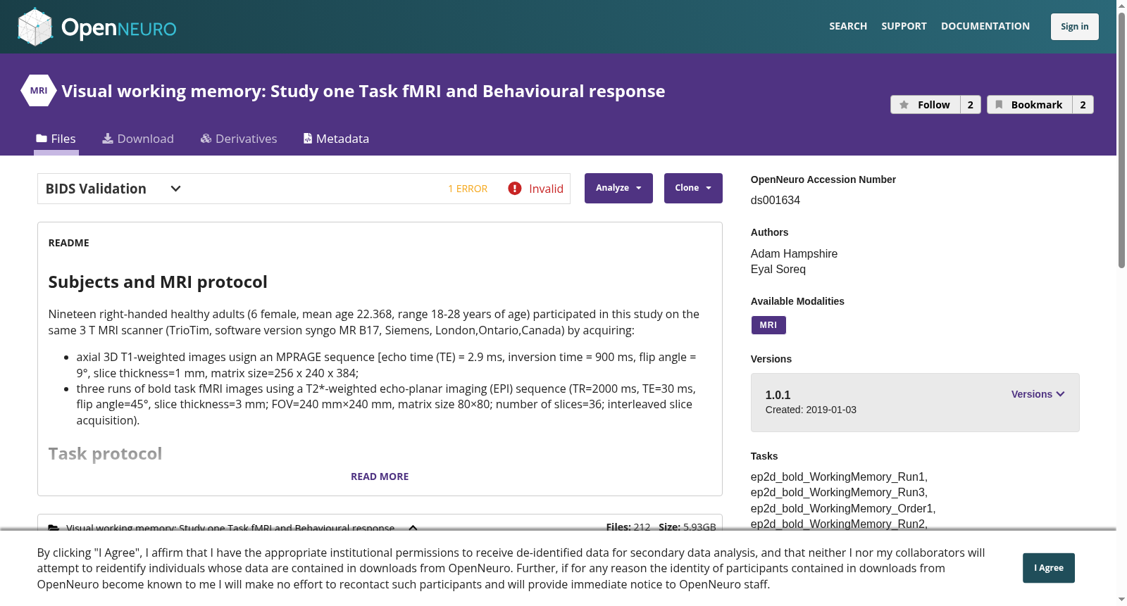 Visual working memory: Study one Task fMRI and Behavioural response 数据集图片