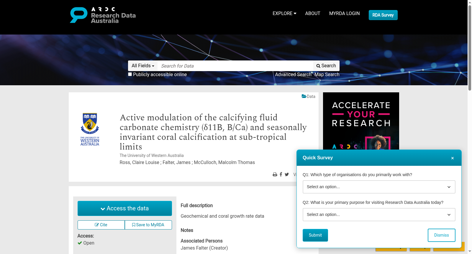 Active modulation of the calcifying fluid carbonate chemistry (δ11B, B/Ca) and seasonally invariant coral calcification at sub-tropical limits 数据集图片