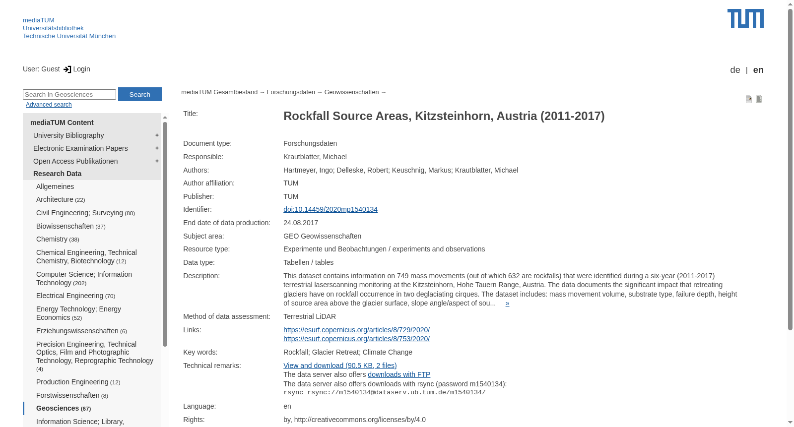 Rockfall Source Areas, Kitzsteinhorn, Austria (2011-2017) 数据集图片