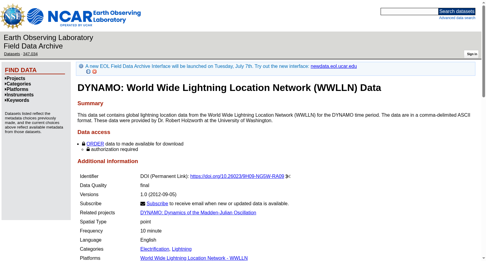 DYNAMO: World Wide Lightning Location Network (WWLLN) Data. Version 1.0 数据集图片