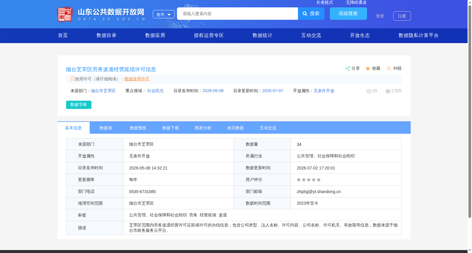 烟台芝罘区劳务派遣经营延续许可信息 数据集图片