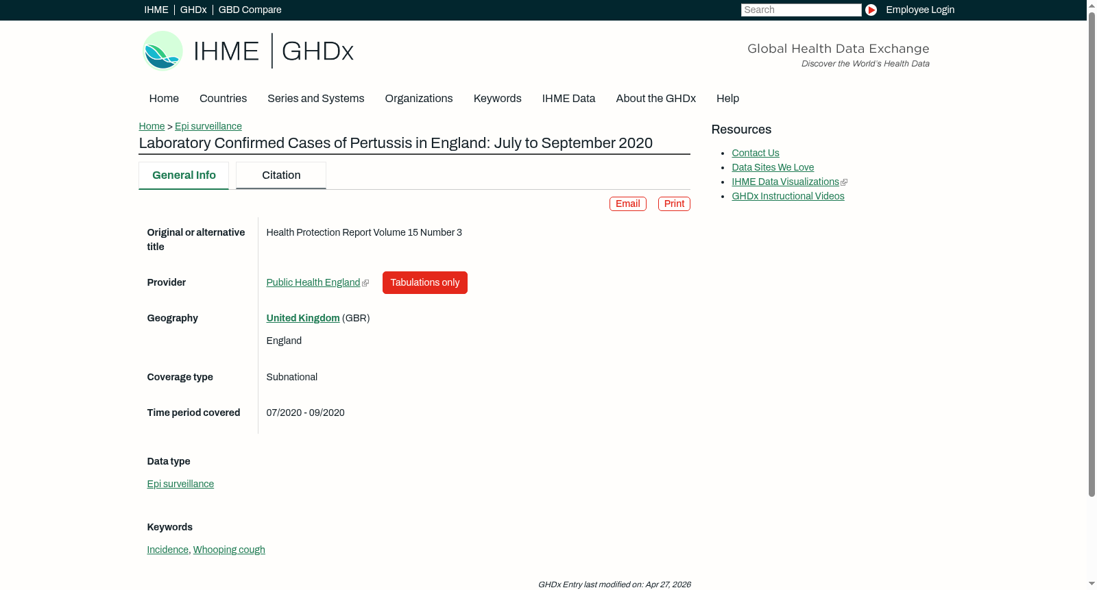 Laboratory Confirmed Cases of Pertussis in England: July to September 2020 数据集图片