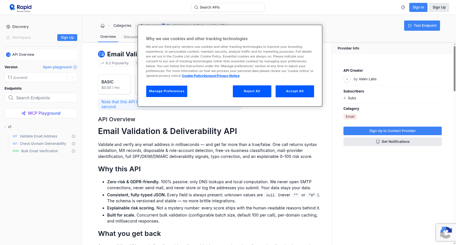 Email Validation & Deliverability API 数据集图片