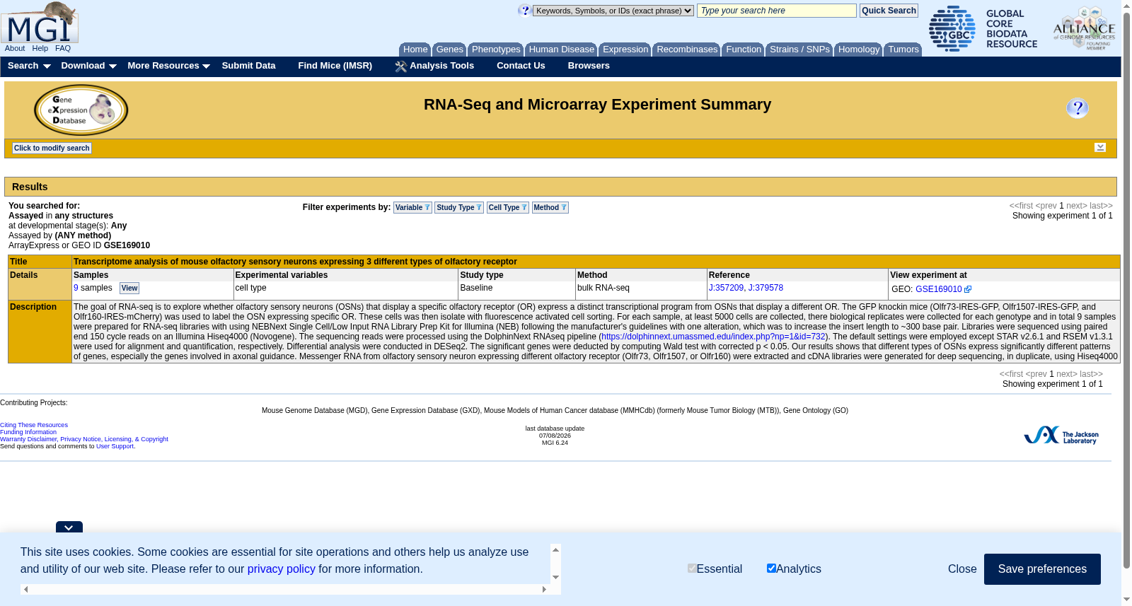 Transcriptome analysis of mouse olfactory sensory neurons expressing 3 different types of olfactory receptor 数据集图片
