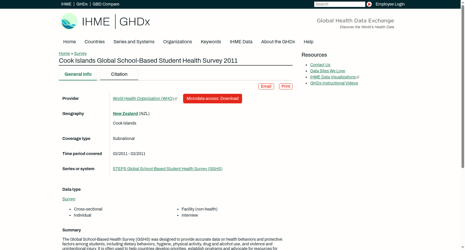 Cook Islands Global School-Based Student Health Survey 2011 数据集图片
