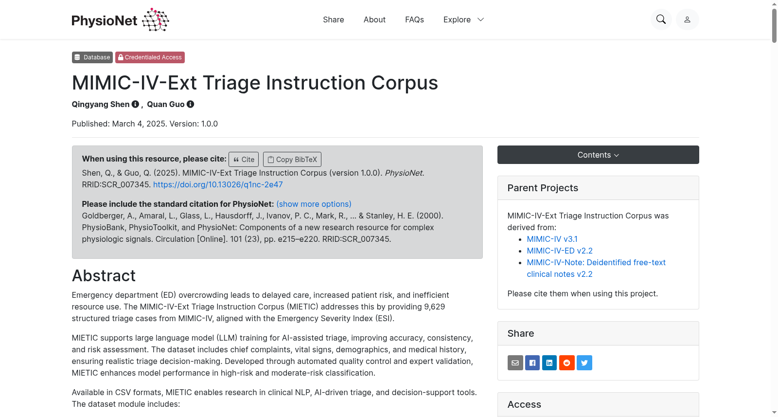MIMIC-IV-Ext Triage Instruction Corpus 数据集图片