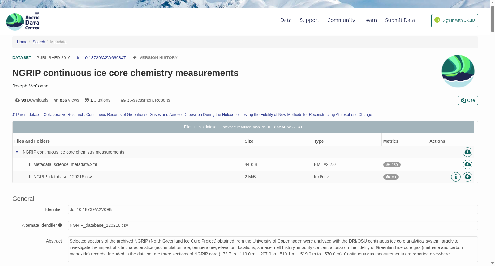 NGRIP continuous ice core chemistry measurements 数据集图片