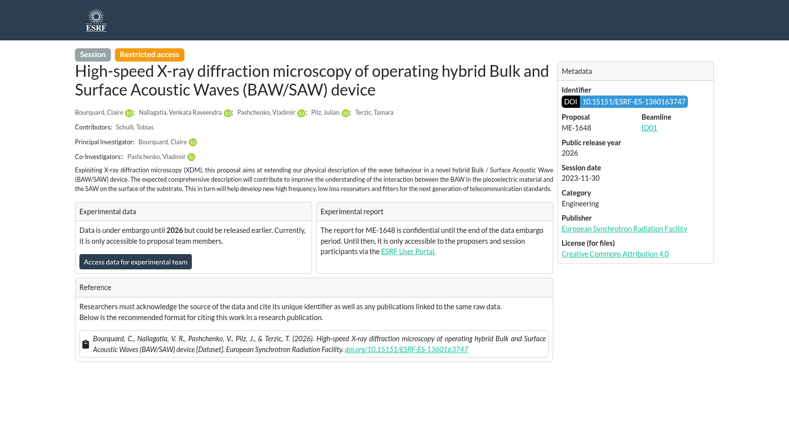 High-speed X-ray diffraction microscopy of operating hybrid Bulk and Surface Acoustic Waves (BAW/SAW) device 数据集图片
