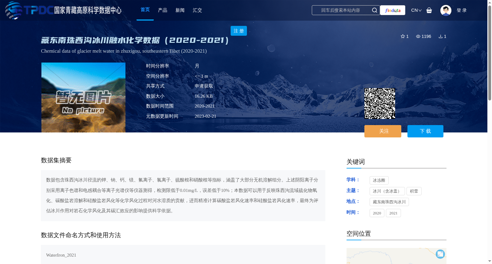 藏东南珠西沟冰川融水化学数据(2020-2021) 数据集图片