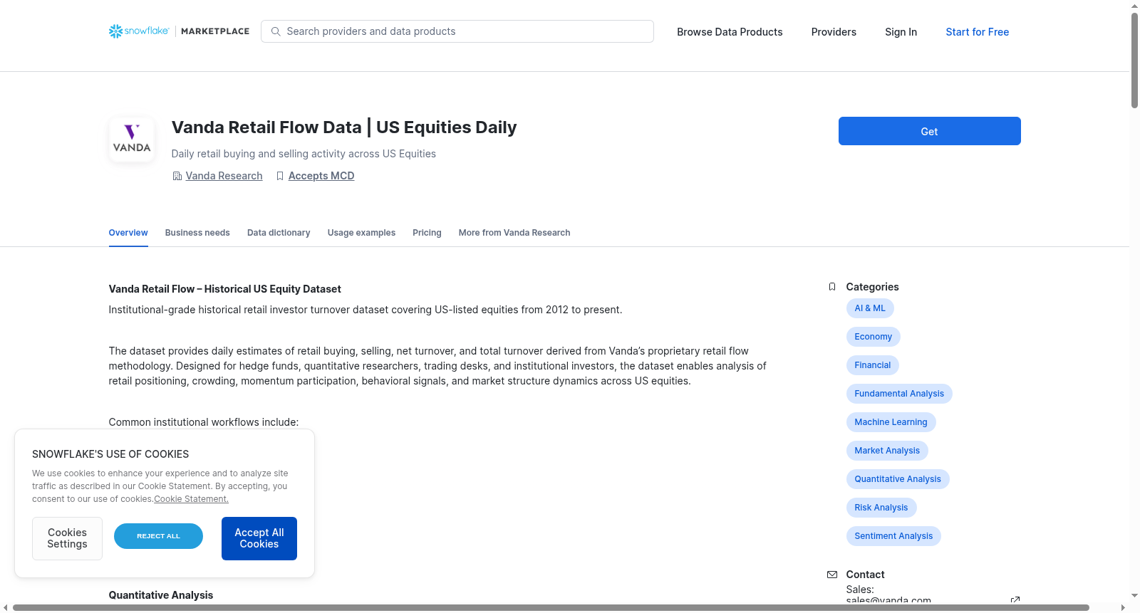 Vanda Retail Flow Data | US Equities Daily 数据集图片