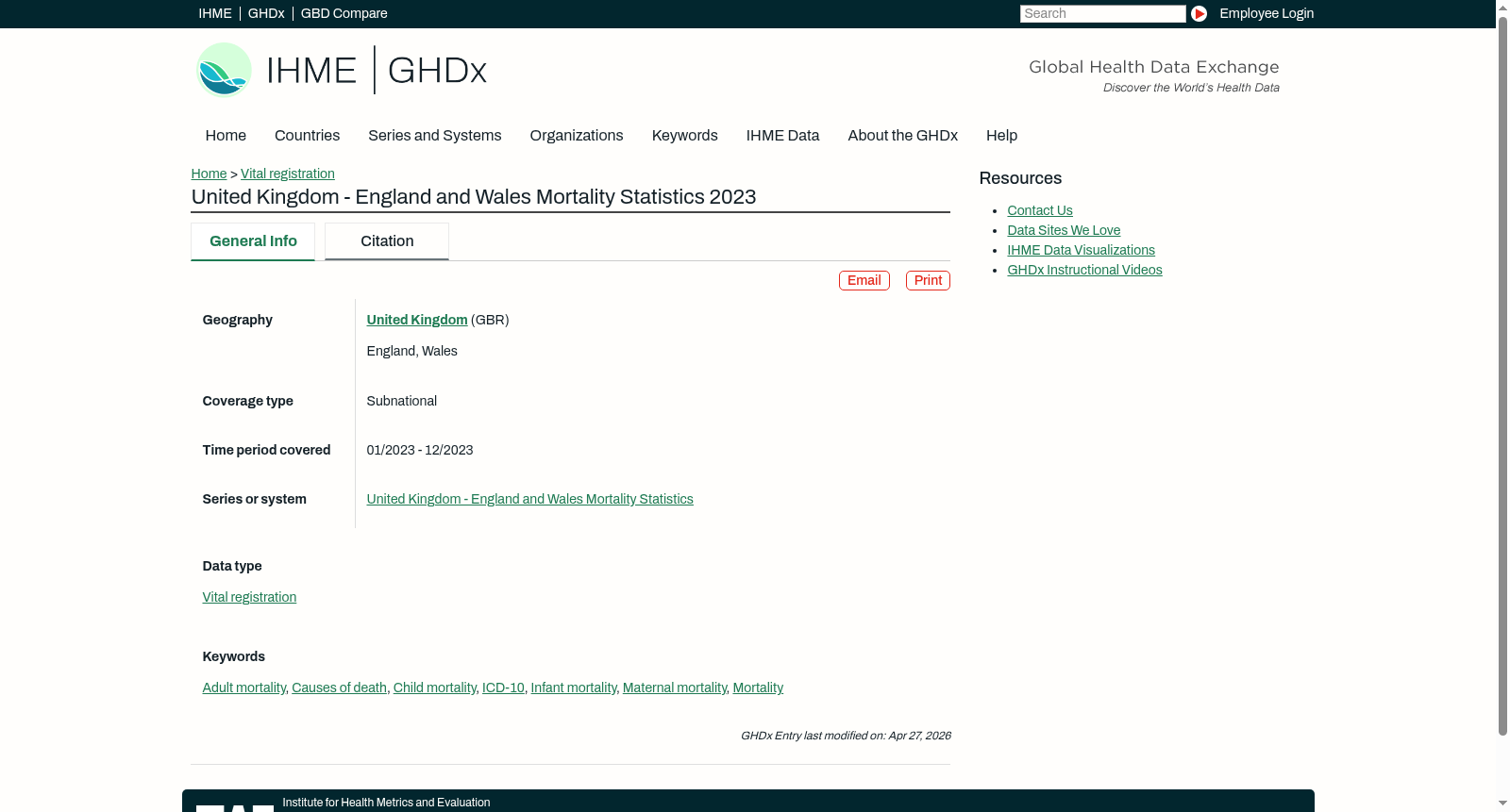 United Kingdom - England and Wales Mortality Statistics 2023 数据集图片