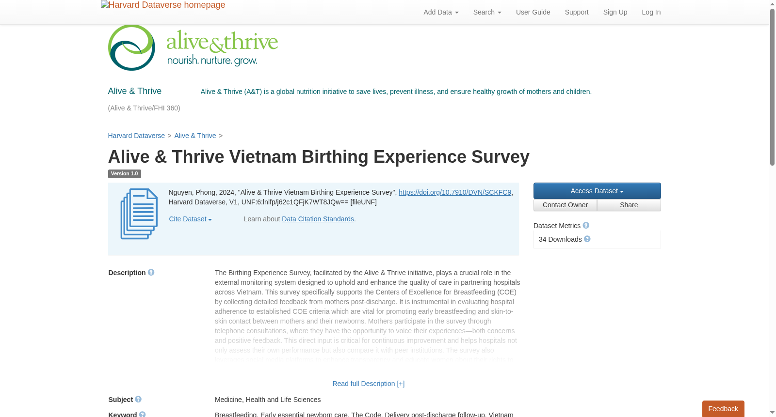 Alive & Thrive Vietnam Birthing Experience Survey 数据集图片