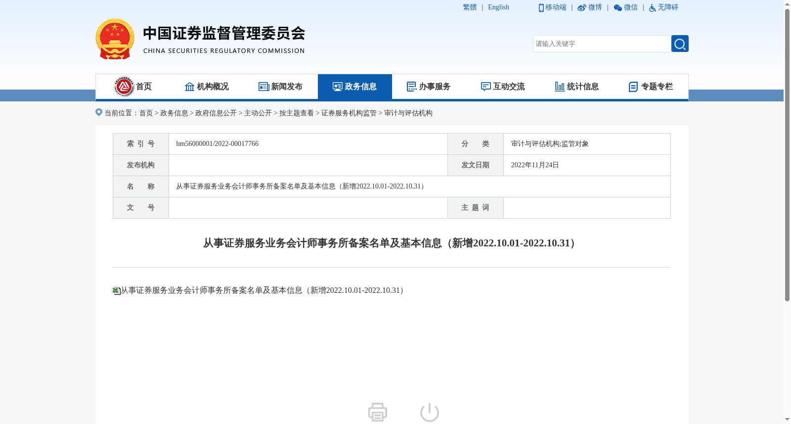 从事证券服务业务会计师事务所备案名单及基本信息（新增2022.10.01-2022.10.31） 数据集图片