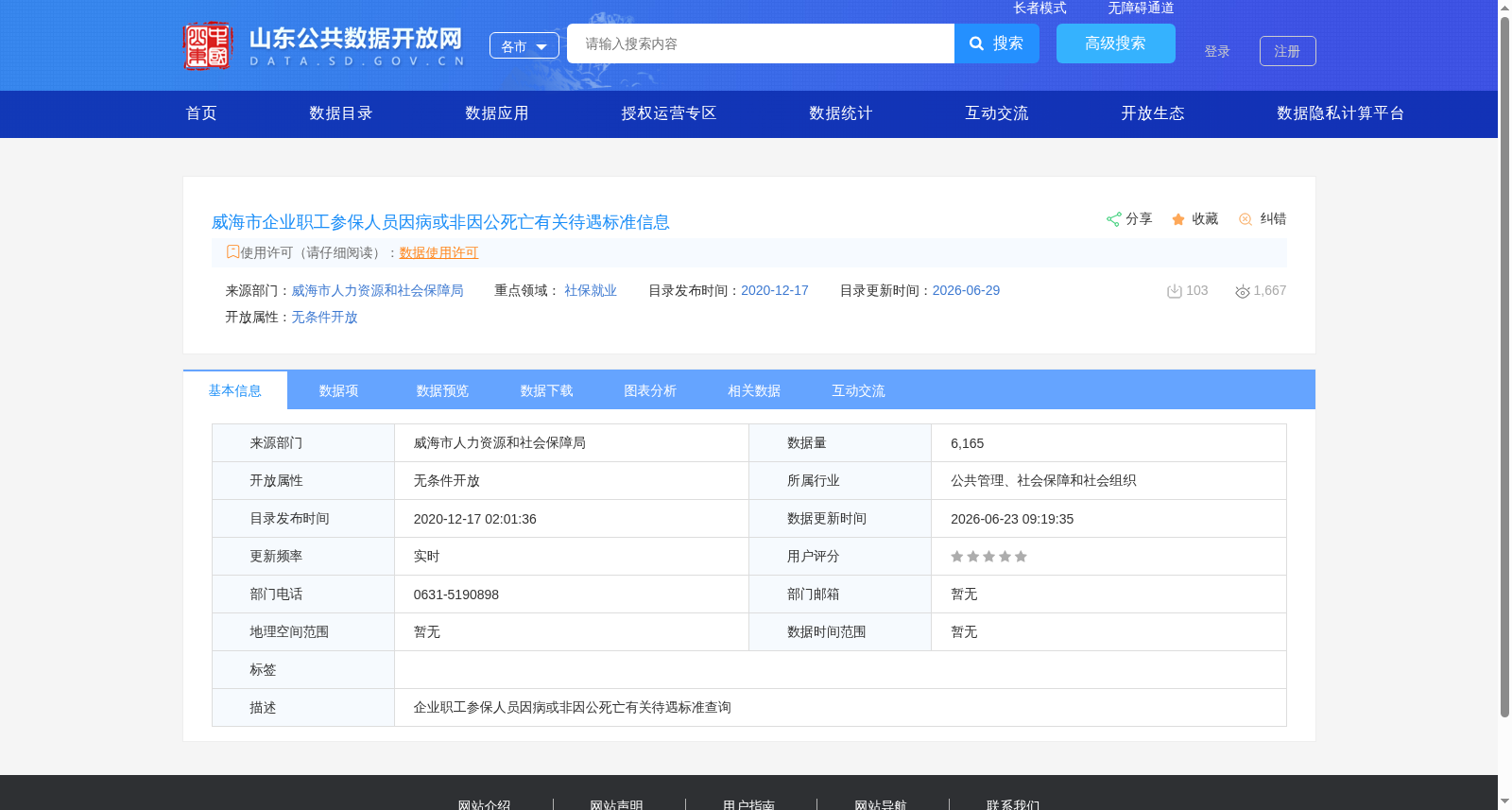 威海市企业职工参保人员因病或非因公死亡有关待遇标准信息 数据集图片