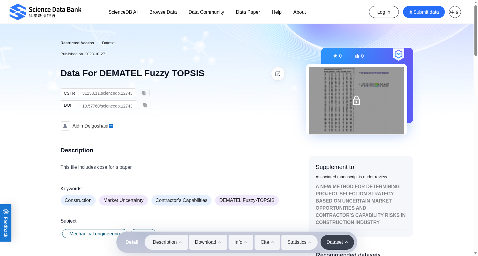 Data For DEMATEL Fuzzy TOPSIS 数据集图片