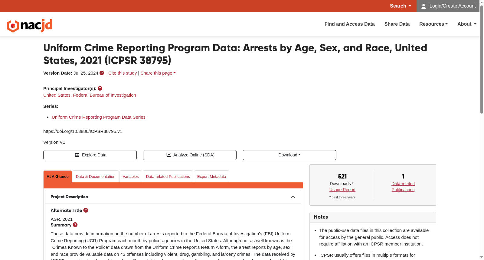 Uniform Crime Reporting Program Data: Arrests by Age, Sex, and Race, United States, 2021 数据集图片