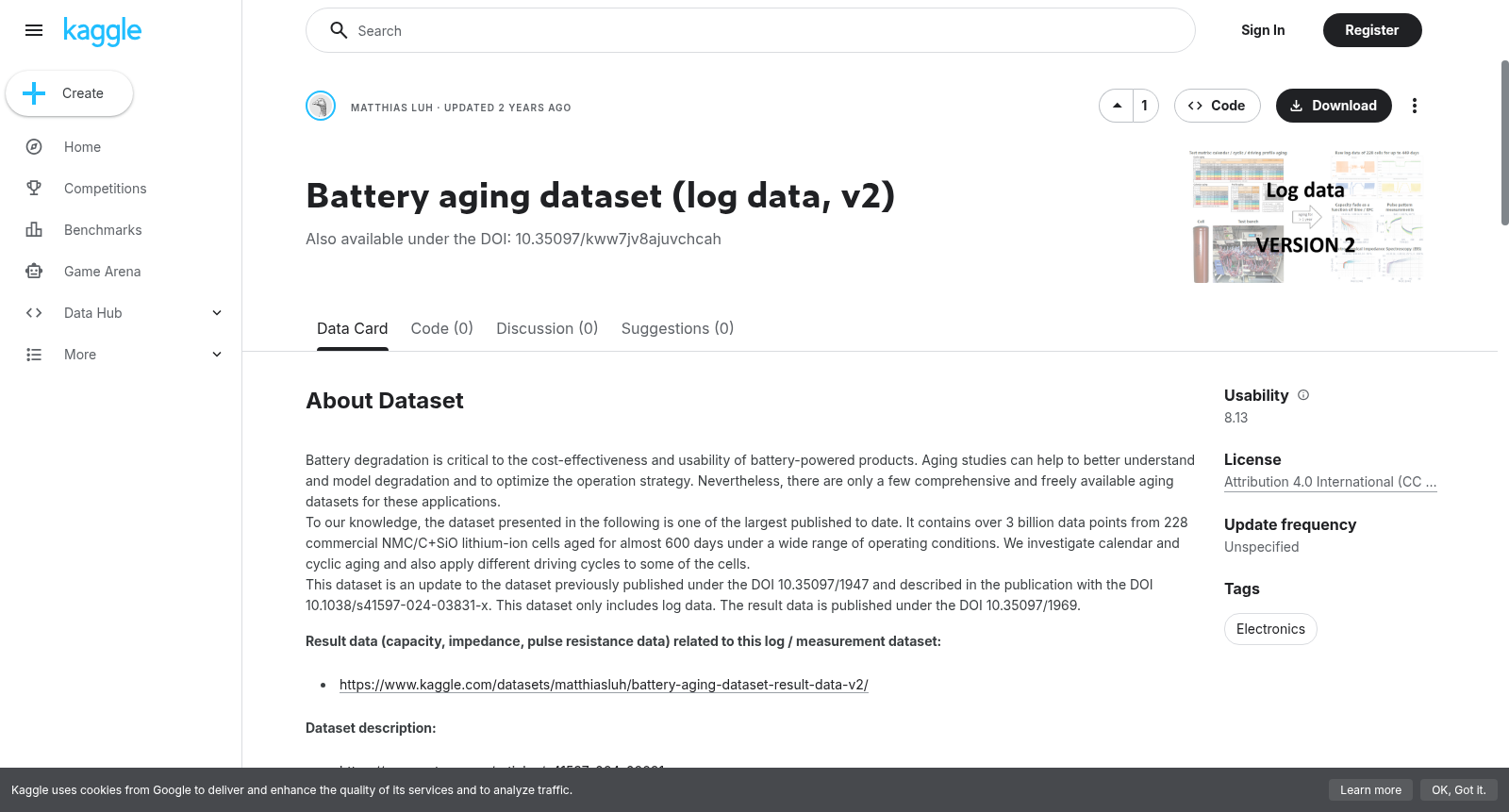 Battery aging dataset (log data, v2) 数据集图片