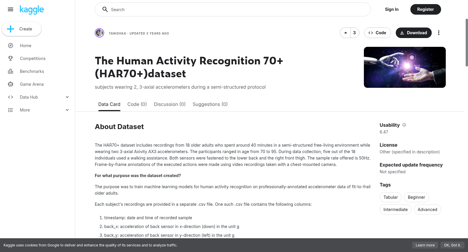 The Human Activity Recognition 70+ (HAR70+)dataset 数据集图片