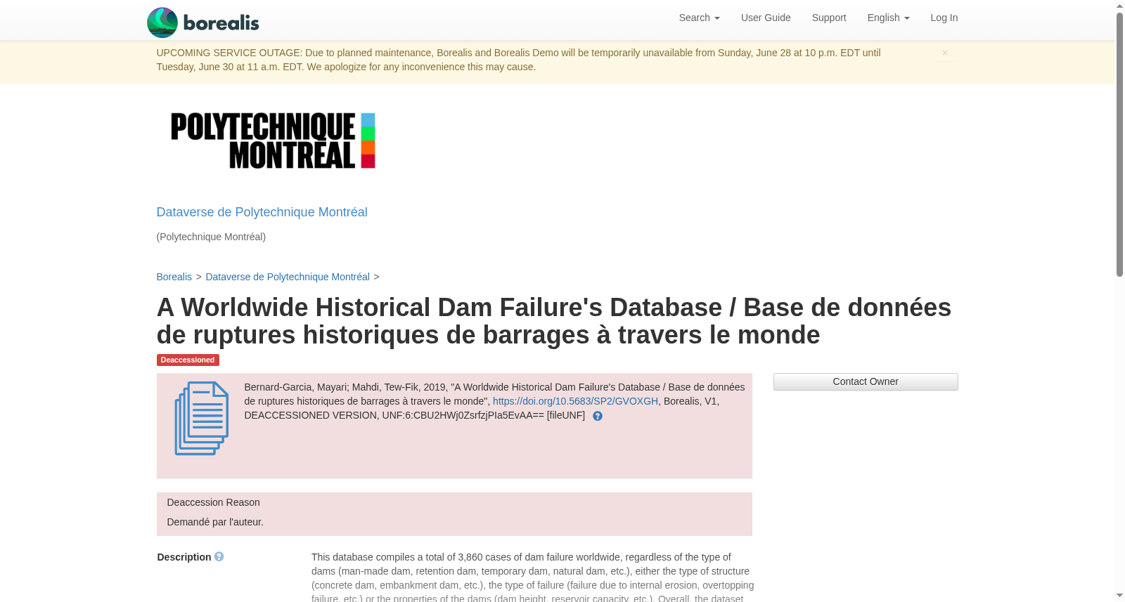 A Worldwide Historical Dam Failure's Database / Base de données de ruptures historiques de barrages à travers le monde 数据集图片