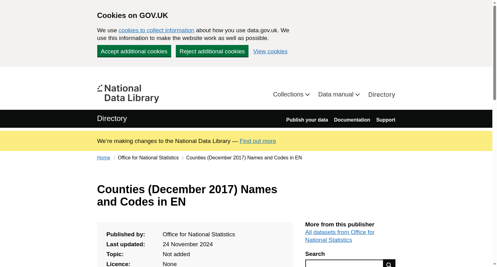 Counties (December 2017) Names and Codes in EN 数据集图片