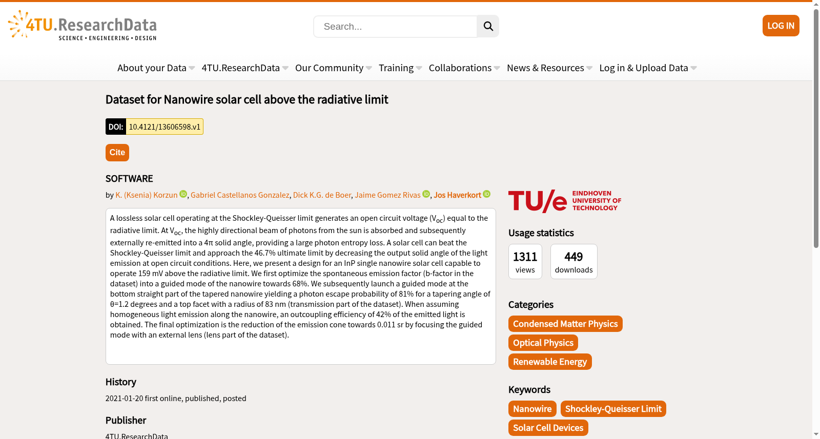 Dataset for Nanowire solar cell above the radiative limit 数据集图片