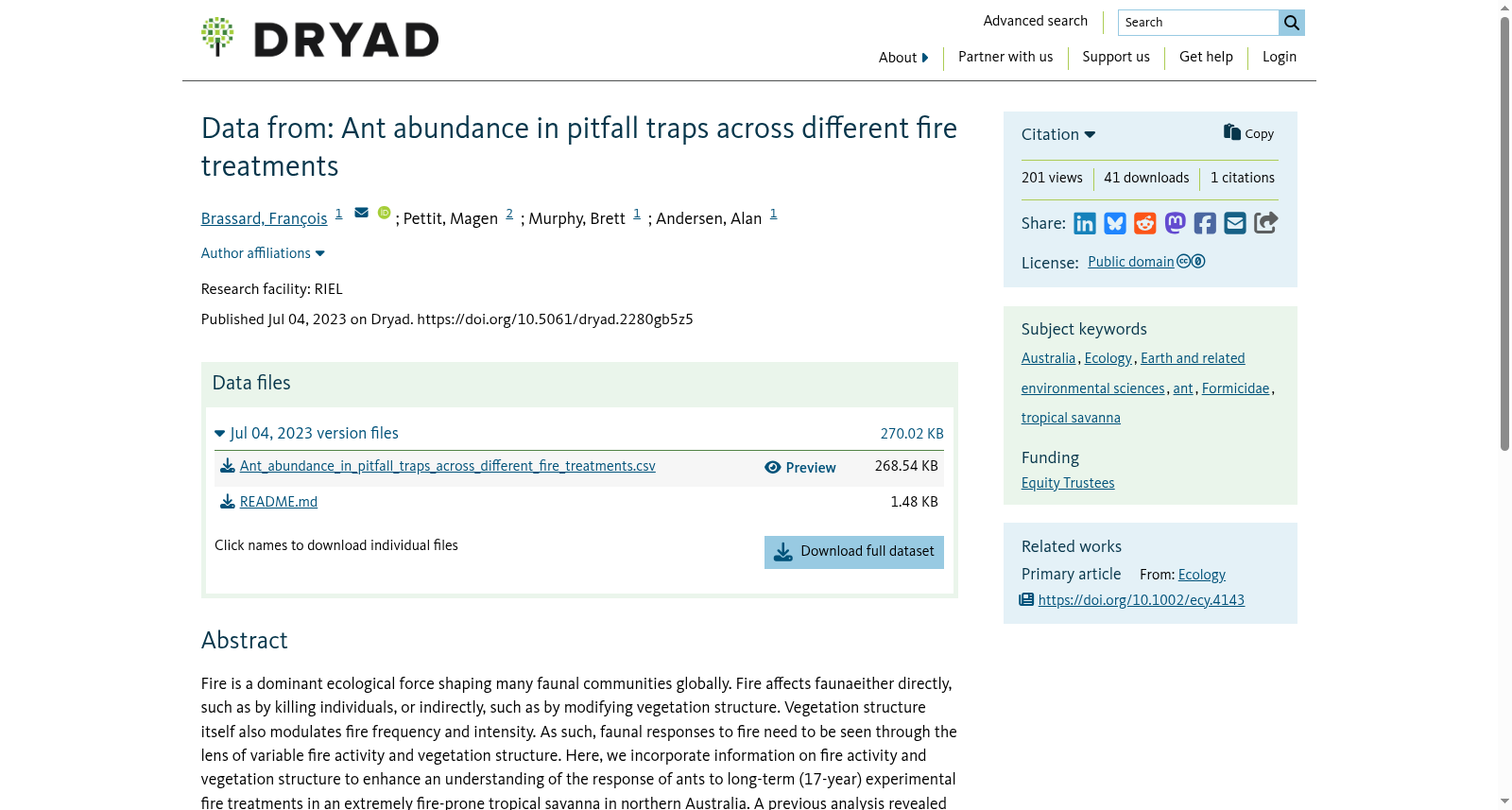 Data from: Ant abundance in pitfall traps across different fire treatments 数据集图片