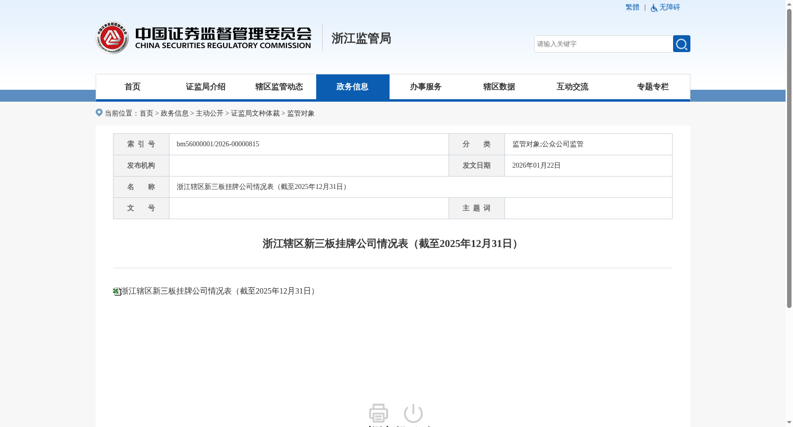 浙江辖区新三板挂牌公司情况表（截至2025年12月31日） 数据集图片