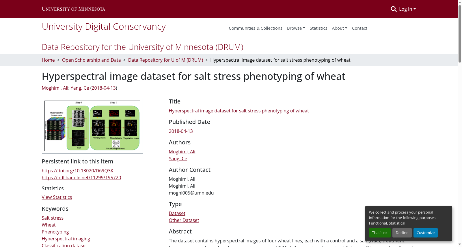 Hyperspectral image dataset for salt stress phenotyping of wheat 数据集图片