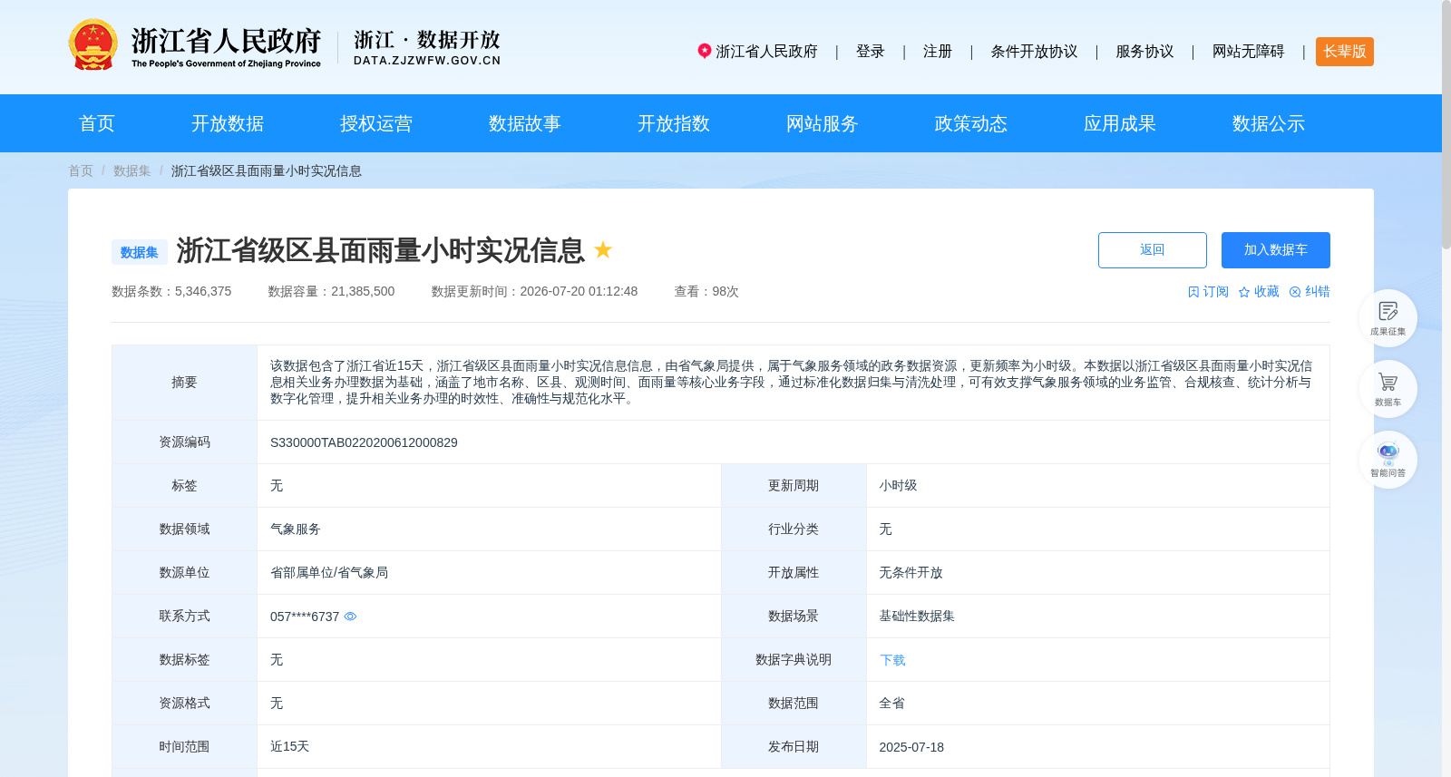 浙江省级区县面雨量小时实况信息 数据集图片