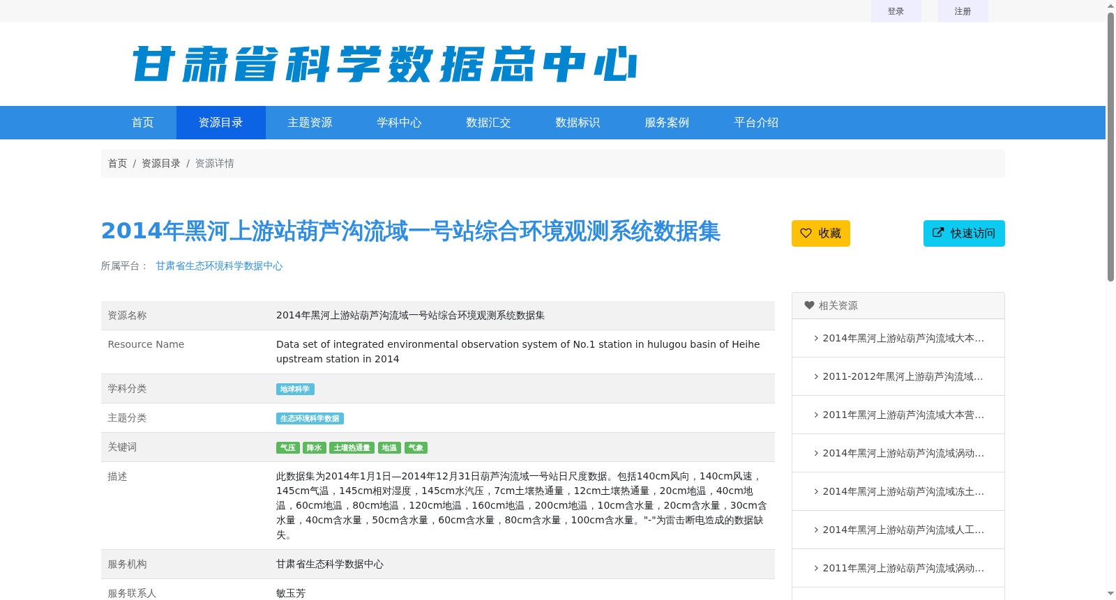2014年黑河上游站葫芦沟流域一号站综合环境观测系统数据集 数据集图片