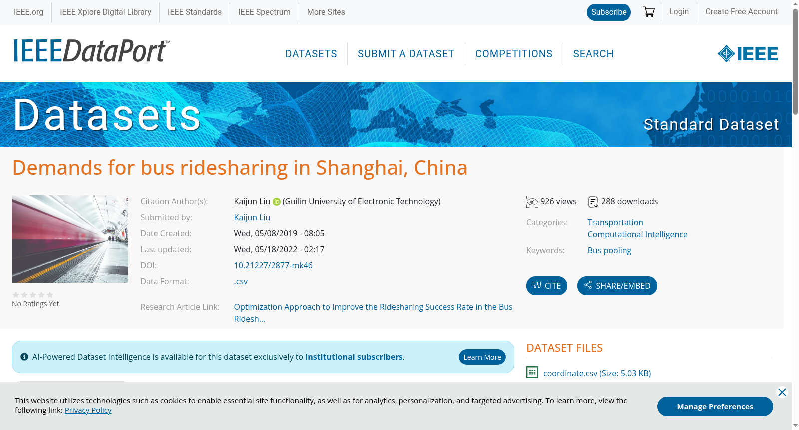 Demands for bus ridesharing in Shanghai, China, feb 20, 2007. 数据集图片