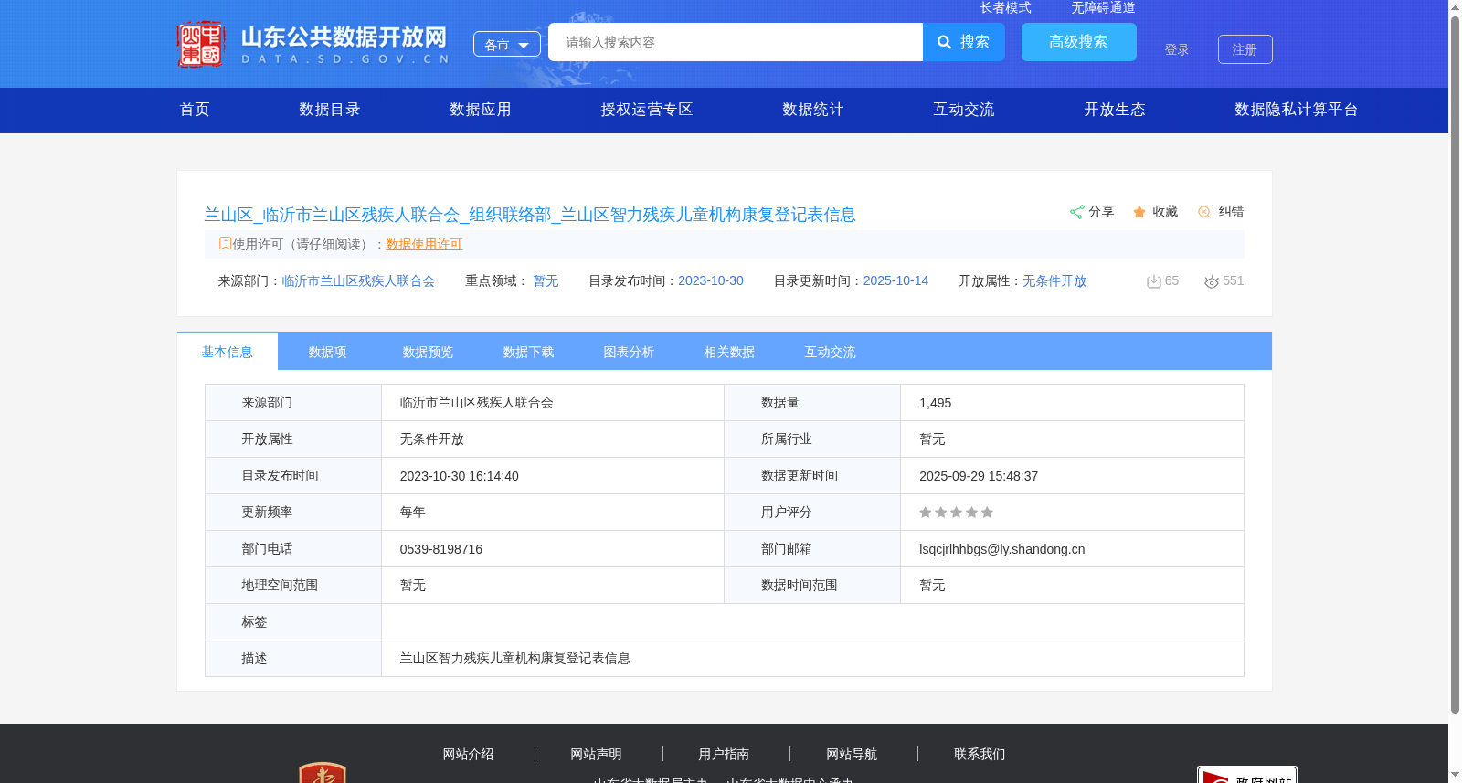 兰山区_临沂市兰山区残疾人联合会_组织联络部_兰山区智力残疾儿童机构康复登记表信息 数据集图片