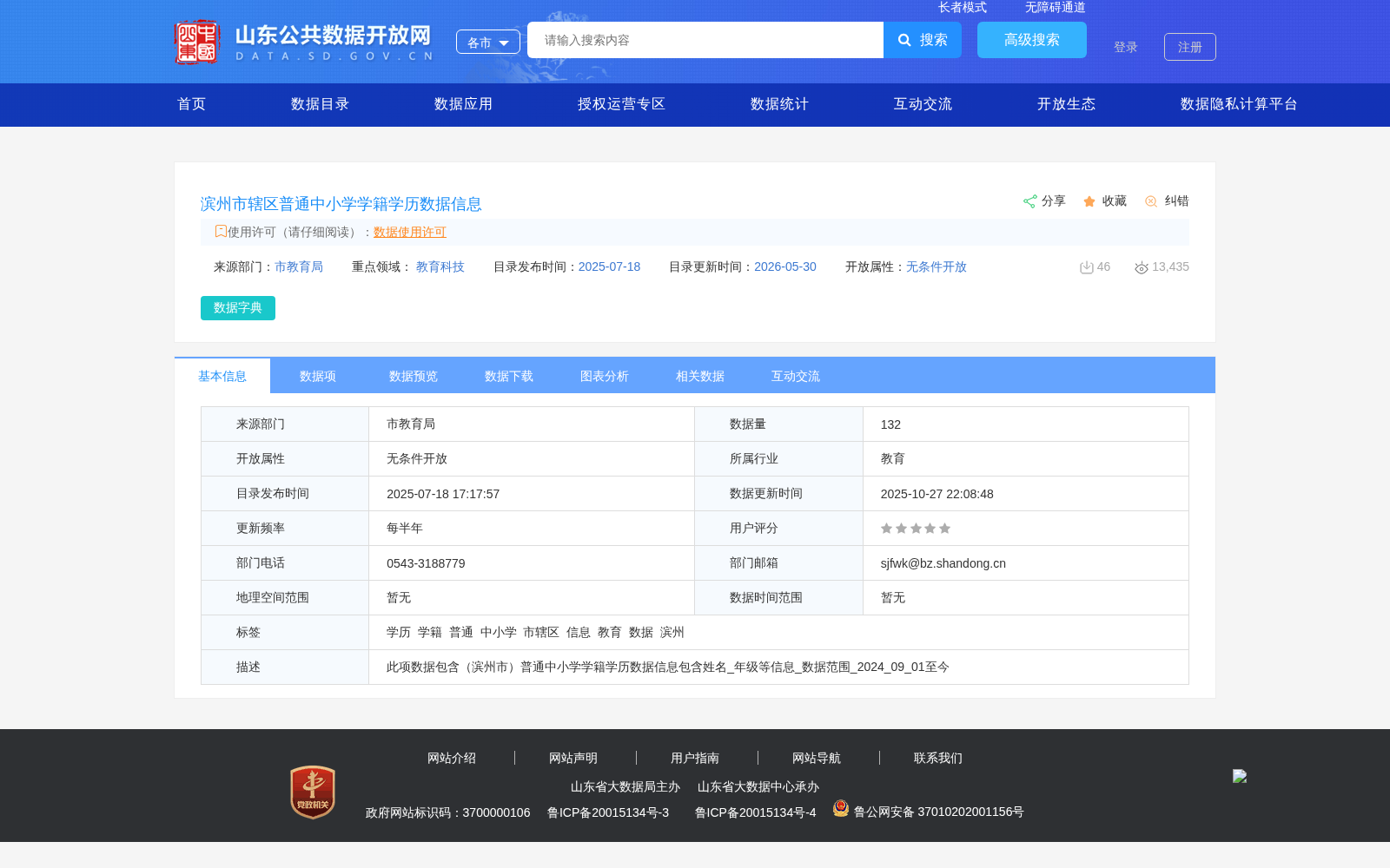 滨州市辖区普通中小学学籍学历数据信息 数据集图片